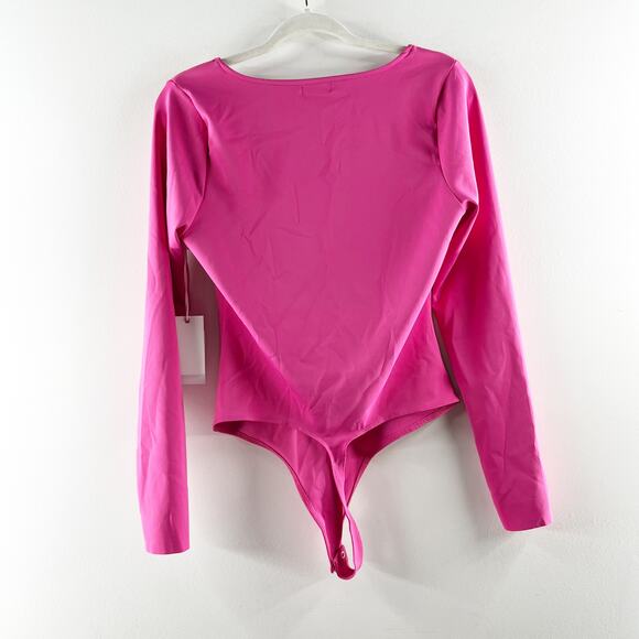 Good American Scuba Scoop Slim Long Sleeve Bodysuit Ballerina Pink Large - Picture 5 of 8